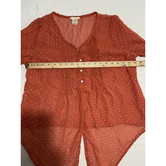 Sheer Women’s Orange Blouse Button Down White Polka Dots Sz XL  Boho Whimsical - Picture 8 of 10